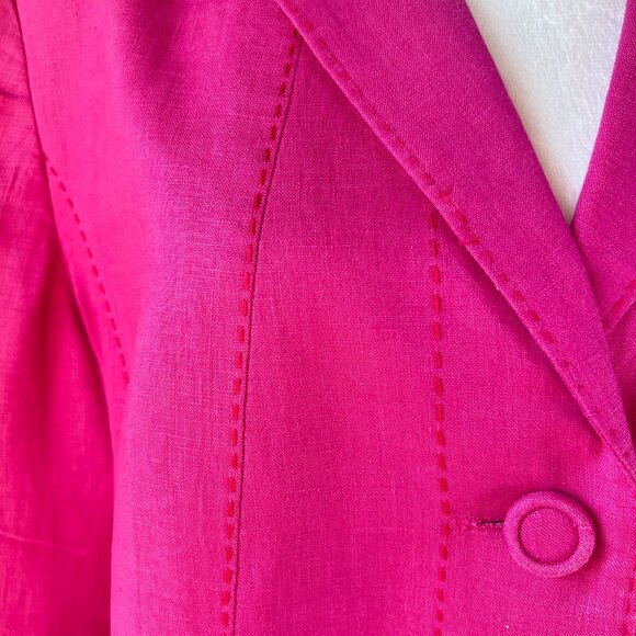💕Windmoor :Bold & Beautiful Vintage-vibe Fuchsia 100% Linen Jacket size 12 - Picture 6 of 15